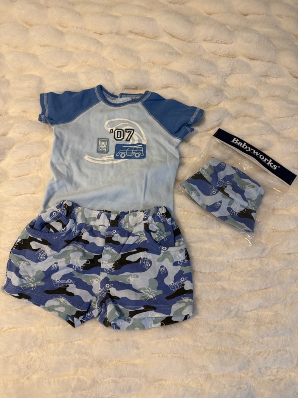 Vintage Babyworks Light Blue Helicopter Outift with Dark Blue Trim and Hat A2